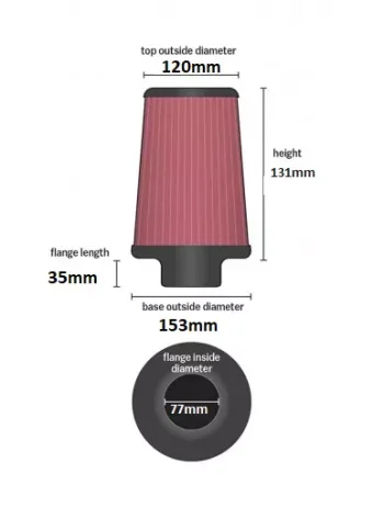 APP Universal High Flow Air Filter 77mm - Image 3