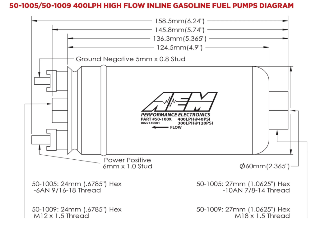 AEM HIGH FLOW INLINE FUEL PUMP 400LPH - Image 3